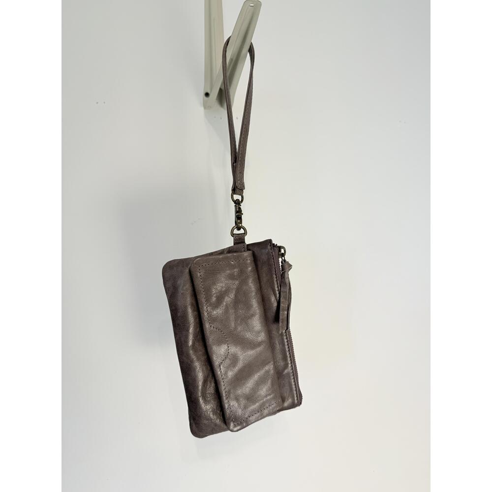 Day and  Mood  Anthropologie  Womens Grey Brown LeatherClutch Wristlet